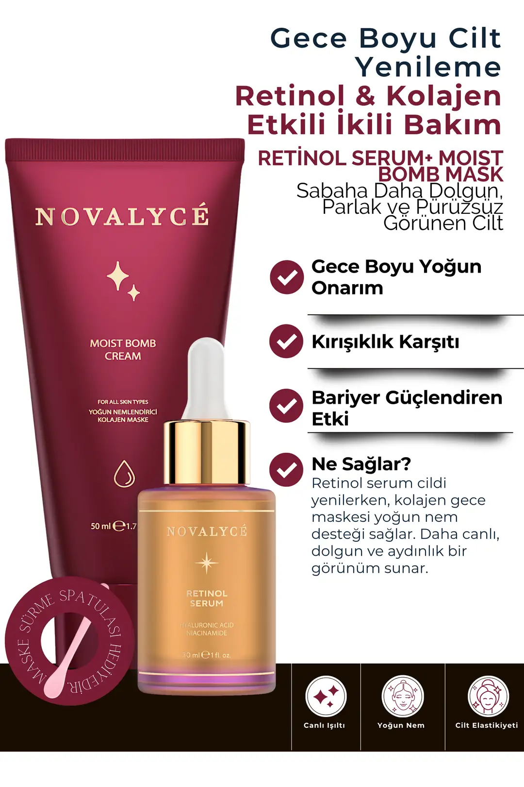 Retinol Serum + Kolajen Gece Maskesi Seti - Gece Yenileyici Bakım Rutini