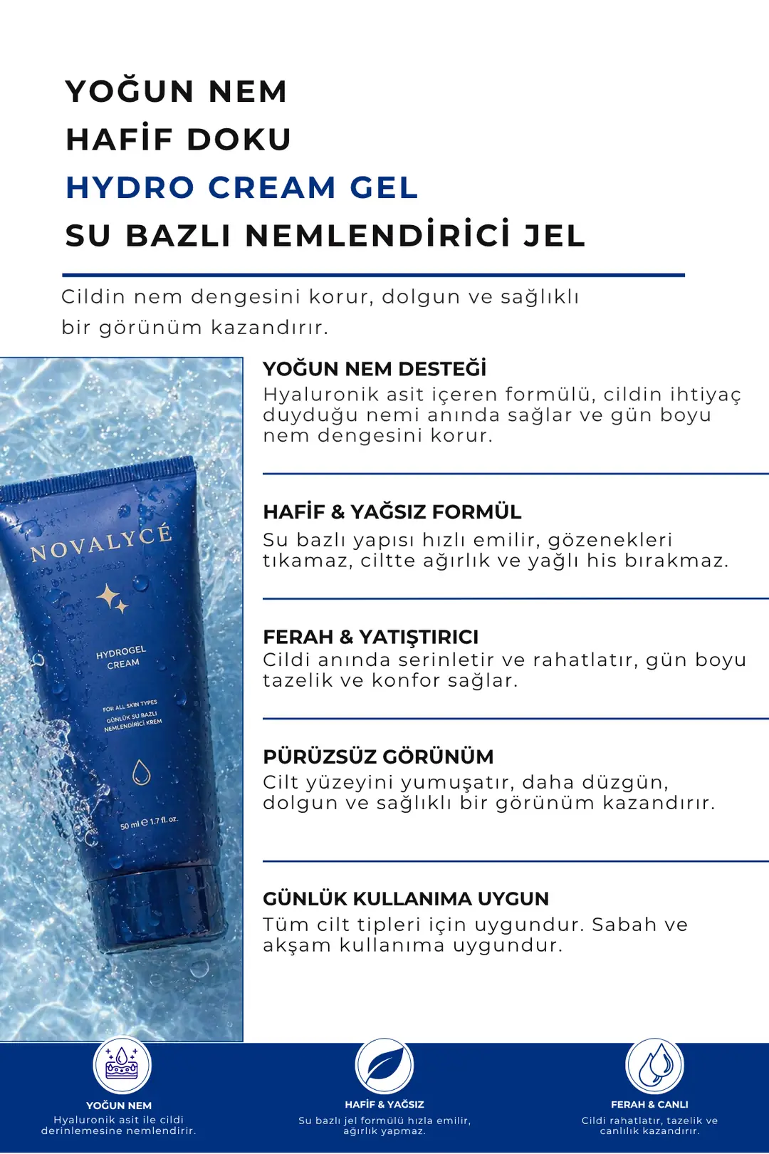 Hydrogel Cream Günlük Su Bazlı Nemlendirici Krem